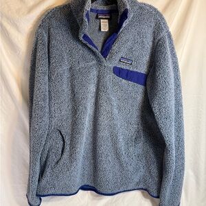 Patagonia Light Gray Sherpa Pullover with Purple Trim